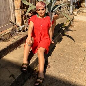 Umgee Neck Dress with Polka Dot Fabric and Crochet‎ Lace Details size Small